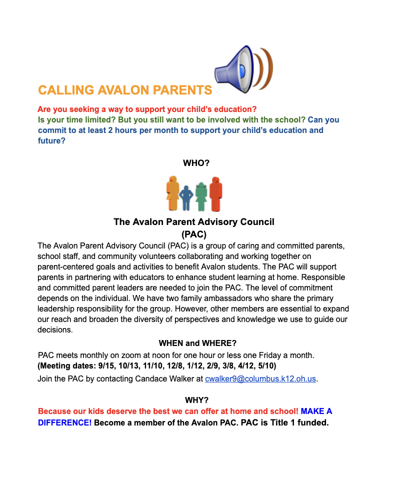 Calling All Avalon Parents & Families